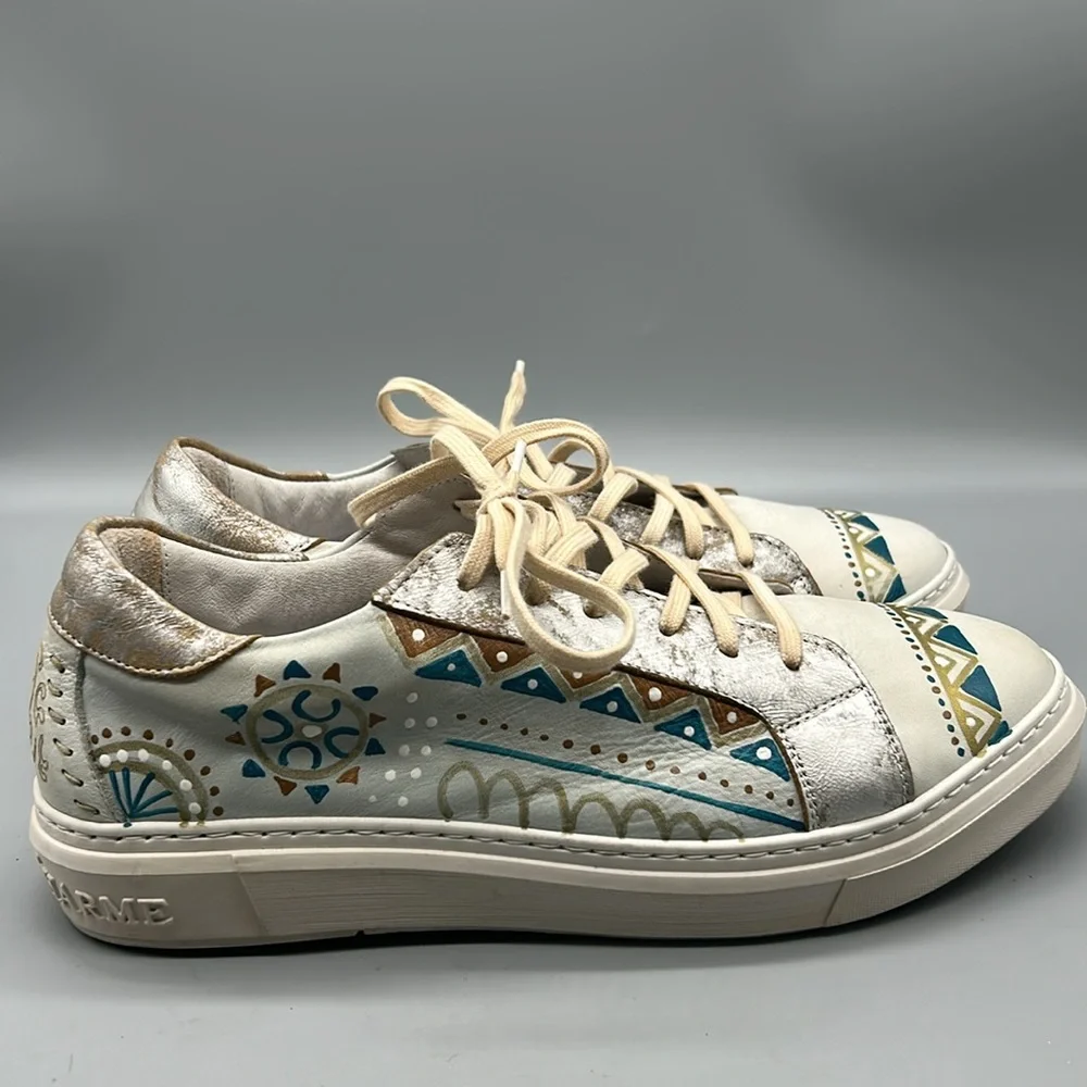 Karma of Charme naïf  Hand Painted  Lace Up Sneakers  SZ-40=9.5